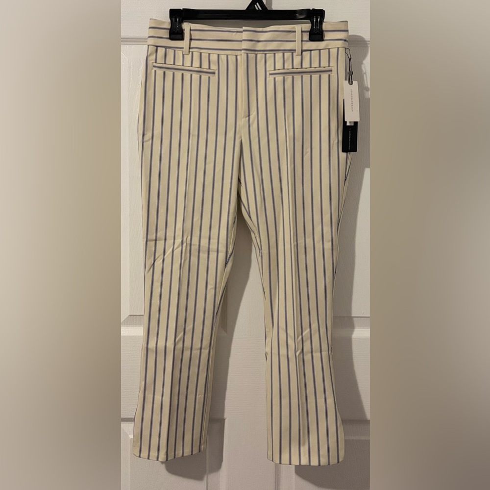 NWT Anthropologie Cream and Blue Striped Cropped Pants